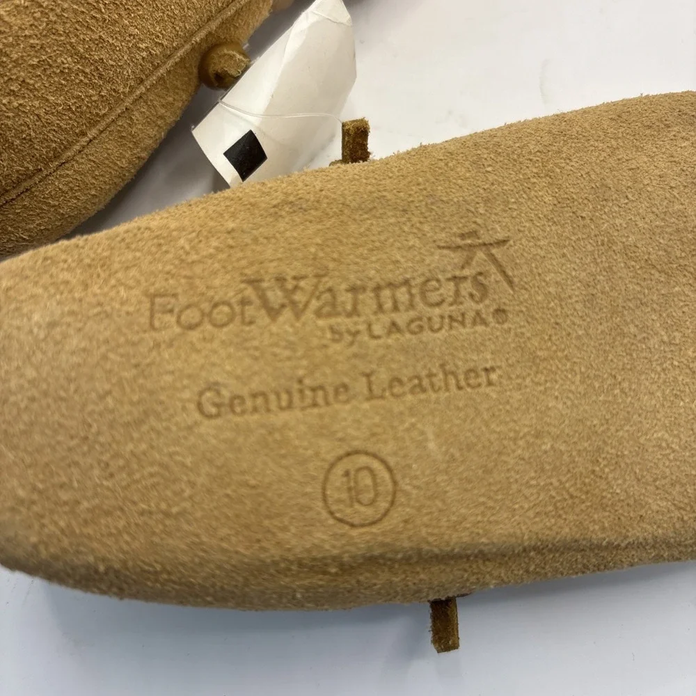 Vtg FootWarmers By Laguna Suede Moccasin Slippers Flannel Lined Sz 10 Toddler
